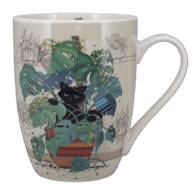 Mug arrondi chaton plante