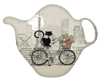 Repose sachet thé chat sur vélo